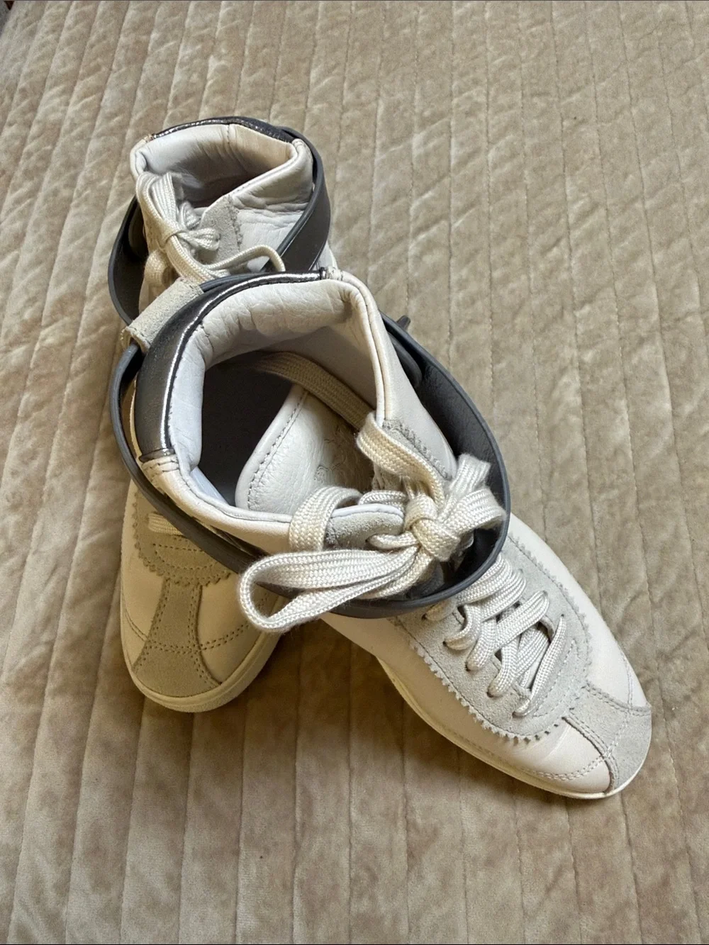 Coach Cream High-Top Sneakers with Gray Ankle Strap
